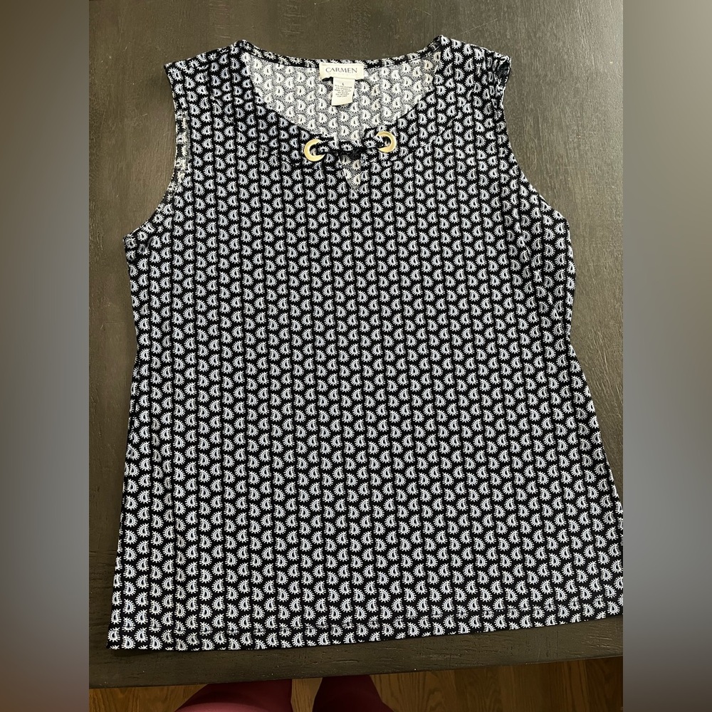 Carmen Marc Valvo Women Large Sleeveless Paisley Pattern Blouse